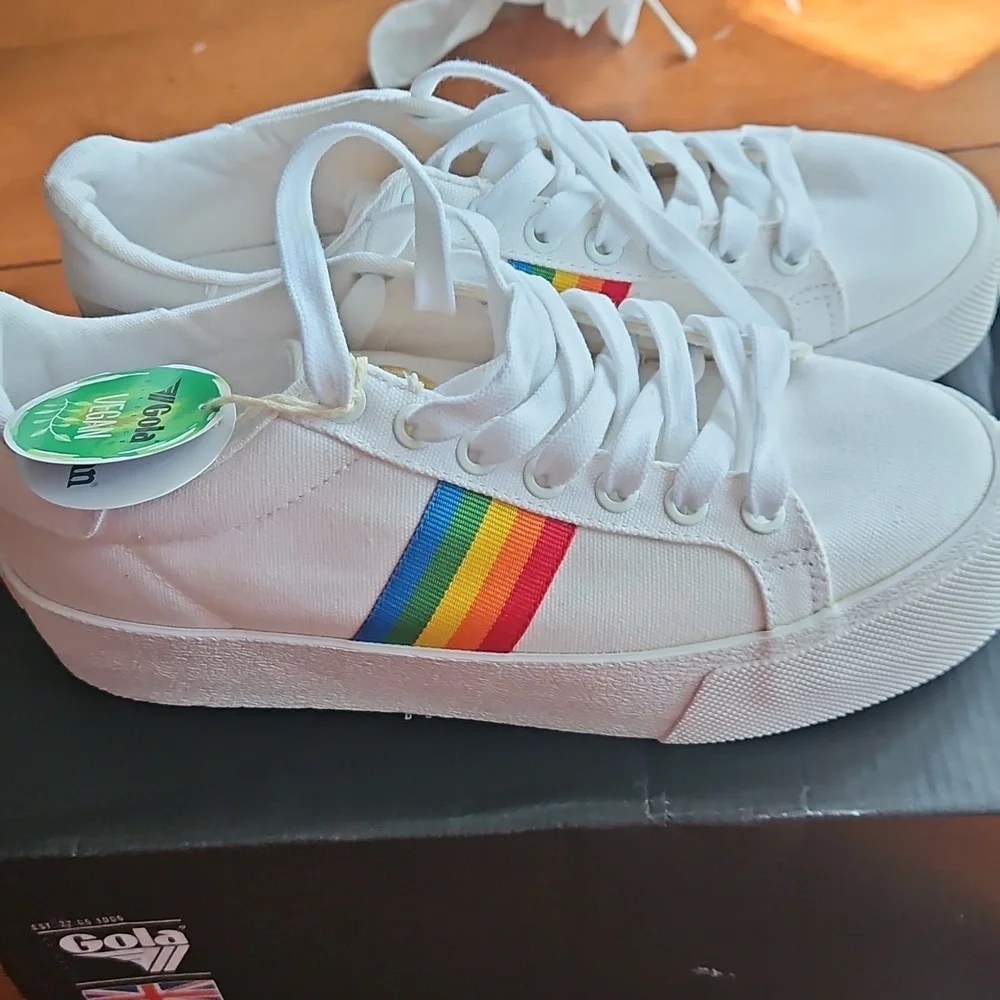 NIB Gola Women's Orchid Platform Sneakers with Rainbow Stripe 7 - Picture 2 of 9